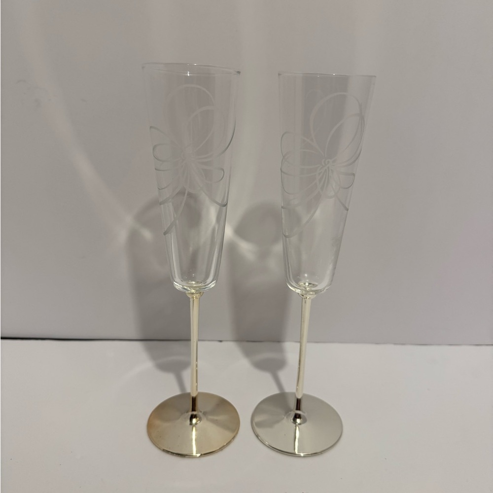 Lenox Kate Spade Belle Boulevard Champagne Flute W Silver Plate Stem 10" Set 2